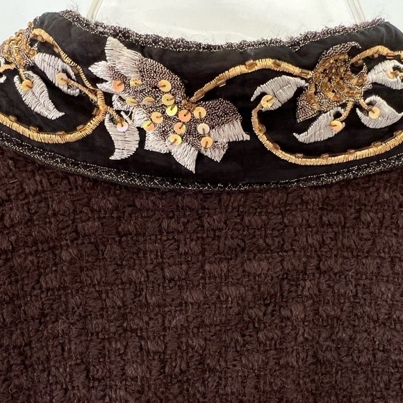 Alberto Makali Brown Wool Blend Beaded Embellished Bell Sleeve Jacket Blazer - Picture 5 of 12